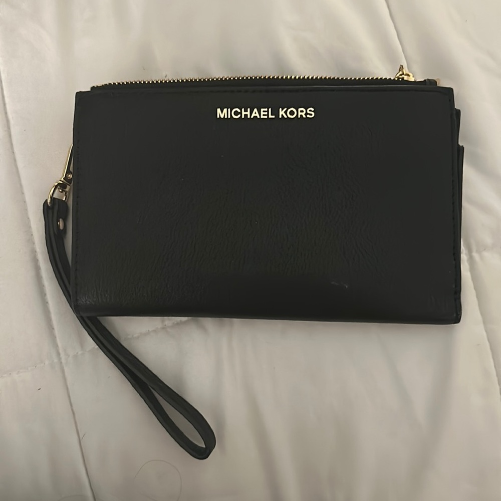 Michael Kors, black wristlet phone case holder/credit card/change holder